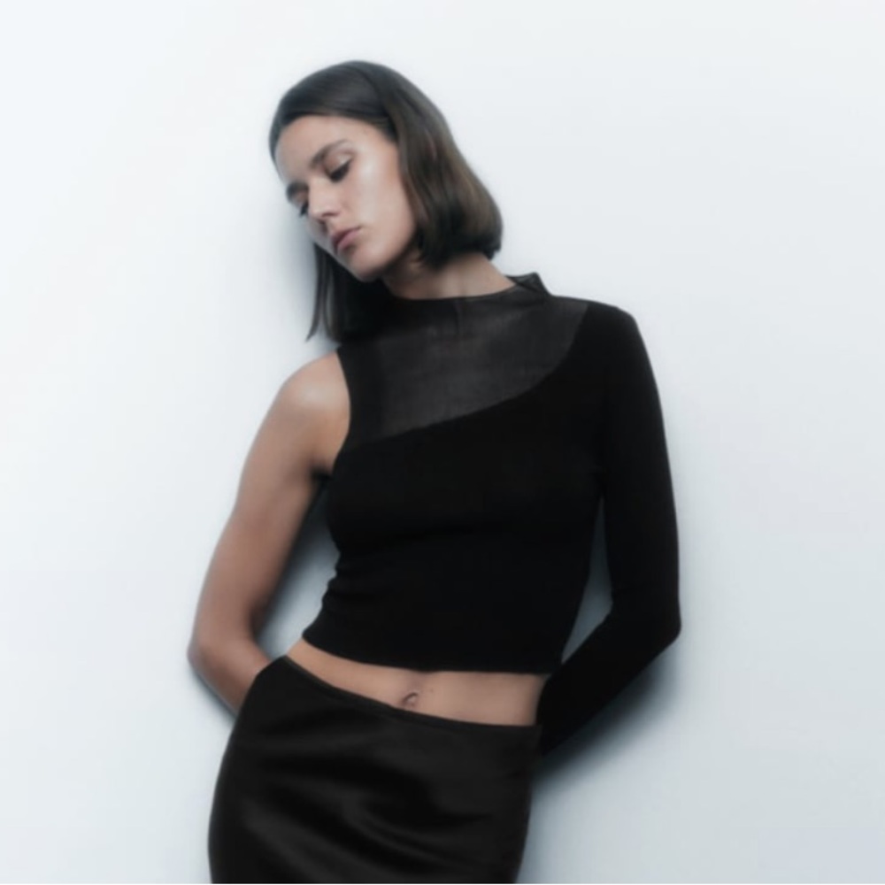 Combo Asymmetrical Knit Zara top mesh one sleeve